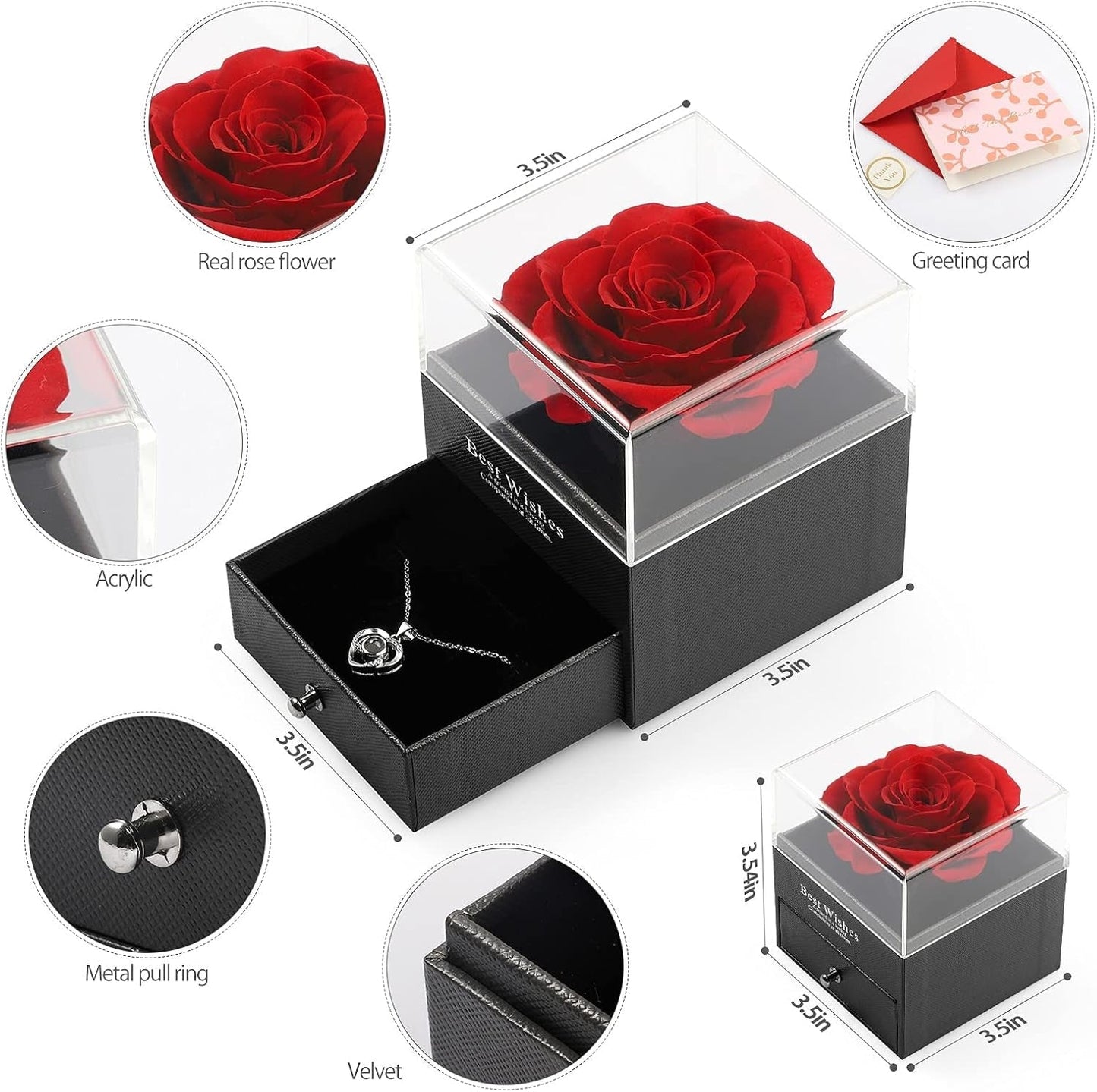 Forever Always - Rose with Heart Necklace and Greeting Card.