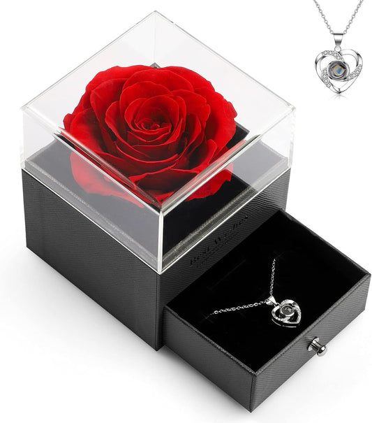 Forever Always - Rose with Heart Necklace and Greeting Card.