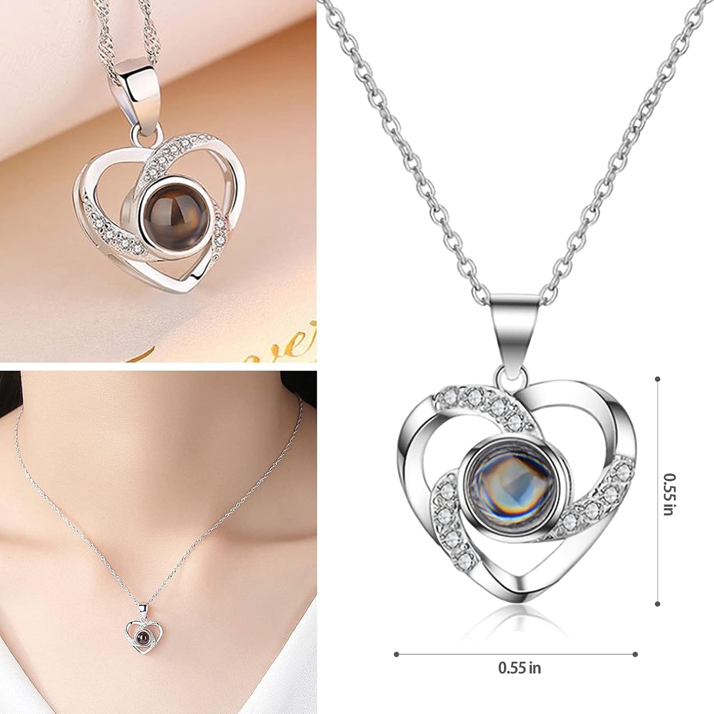 Forever Always - Rose with Heart Necklace and Greeting Card.